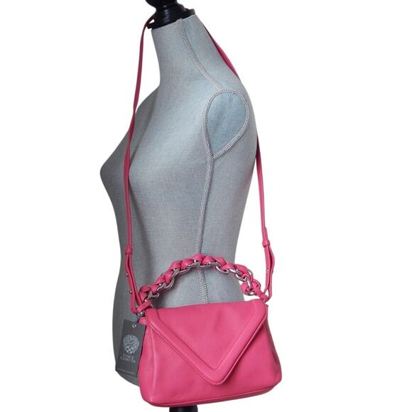 VINCE CAMUTO LYONA Leather Flap Closure Fuchsia Medium Crossbody Bag NWT